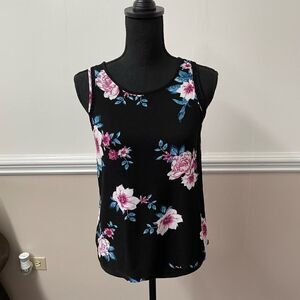 Pink Rose Black Floral Tank Top